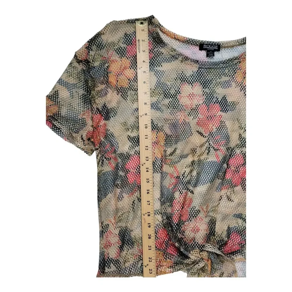 Rouge Mesh Floral Bell Bottom Pants Set Tie‎ Front Crop Top Boho Women's Size 1X